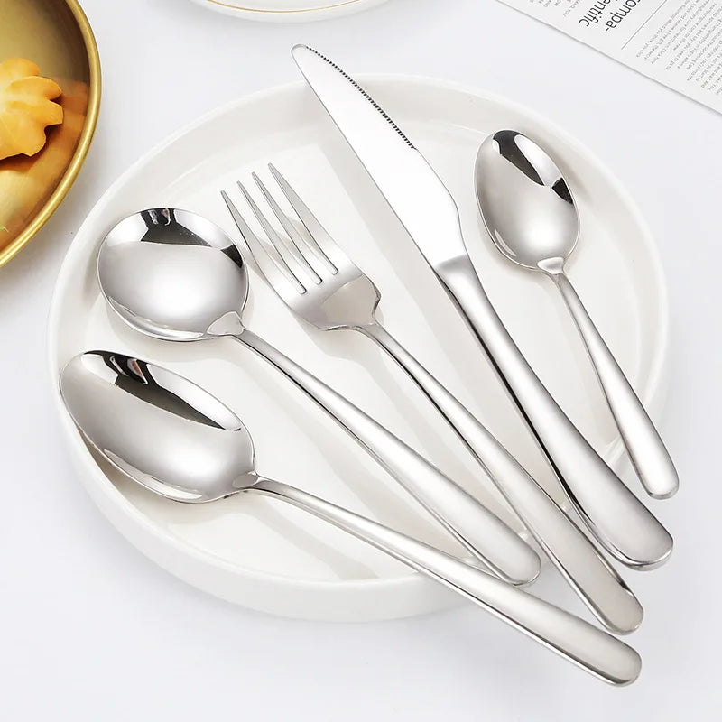 Popular Wedding Fork Knife Spoon Silver Black Gold Tableware Stainless Steel  Wooden Handle Metal Dorados Cube Cutlery Set
