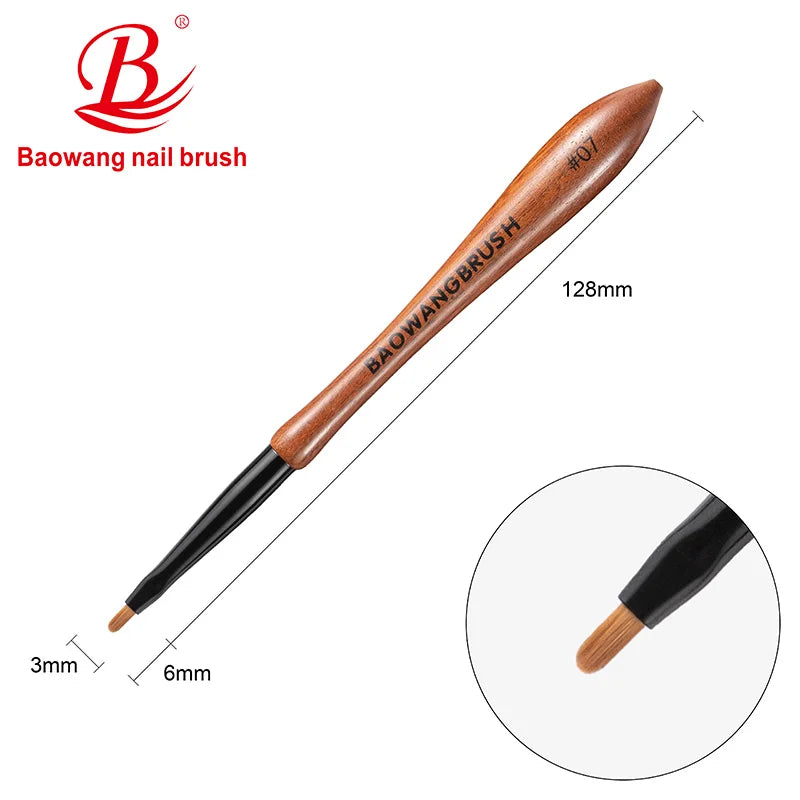 2026 Popular Mini Oval Gel Brush with PBT Nylon Hair and High Quality Brown Wooden Handle UV Gel Brush for Nail Beauty BW10-7