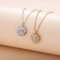Stainless Steel Chain Necklace Copper Gold Plated Shiny Zircon Rotating Spinning Sunflower Pendant Necklace