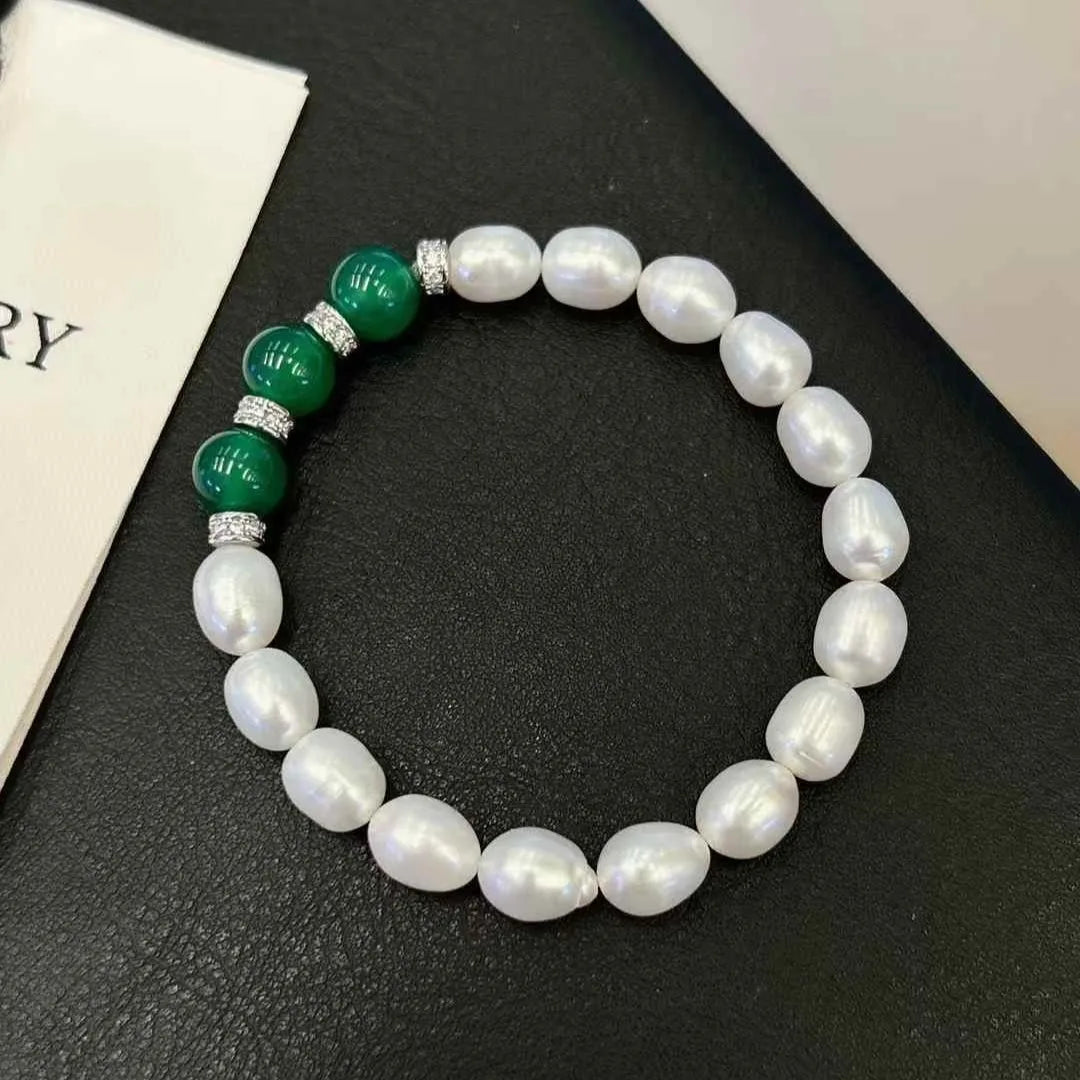 Classic White Freshwater Rice Shaped Pearl Bracelet 7-8mm AAA Grade Trendy Unisex Stretchable for Wedding & Anniversary