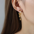 French Retro Graceful Personality All-Matching Tassel Geometric Ear Studs Earrings Titanium Steel 18K Gold Mother Earrings