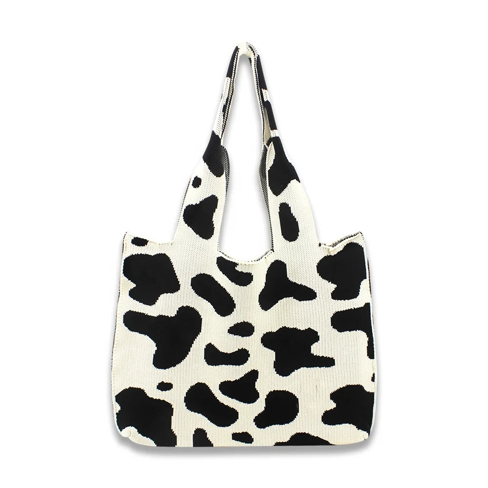 Eco-Friendly Reusable Women's Polyester Knitted Grocery Shopping Tote Bag Custom Logo Printed Solid Color Bulk Open Closure Type