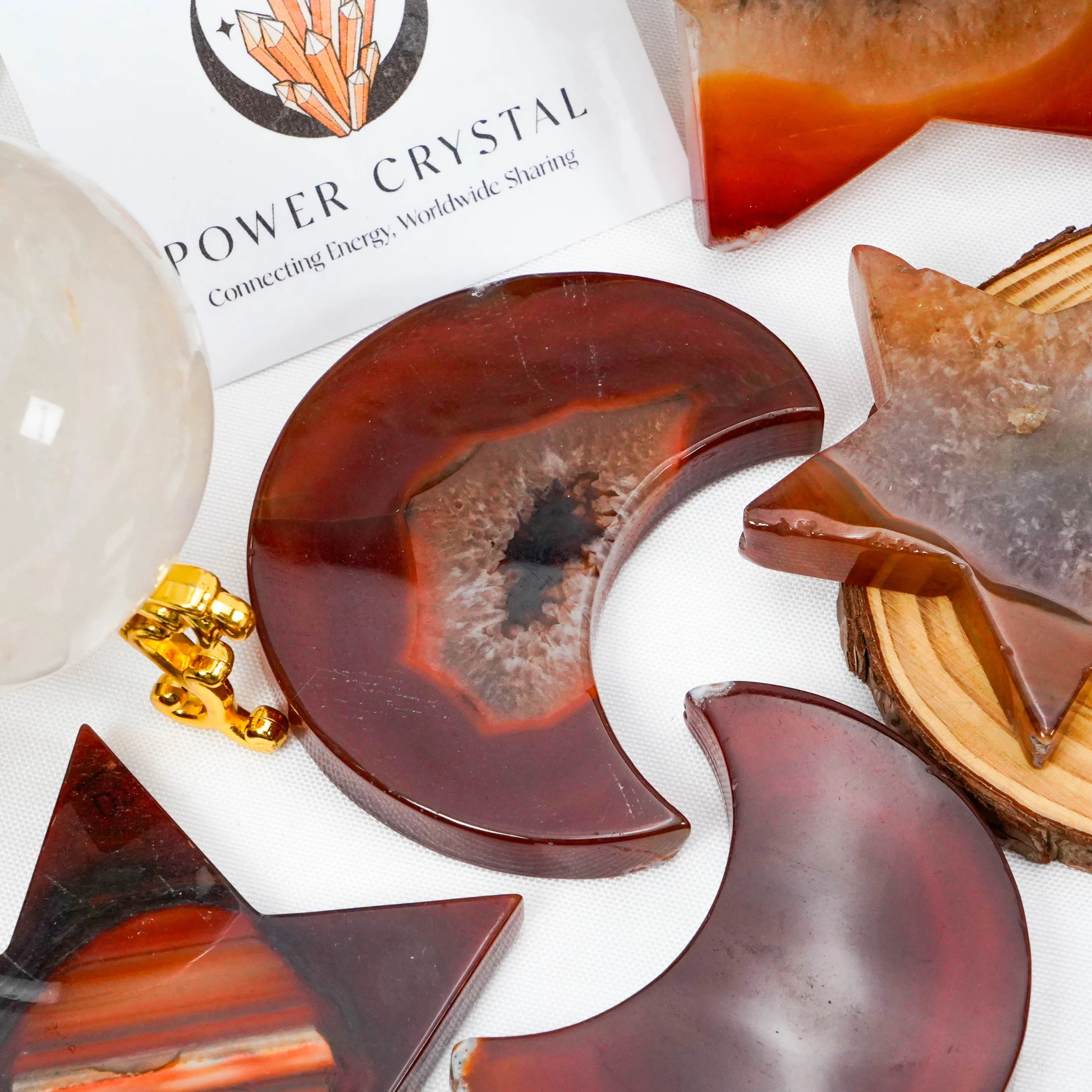 Carnelian Druzy Agate Healing Heart Moon and Star Shape Crystal Stones Moon Star Carving Crystal Heart Natural Stone for Sale