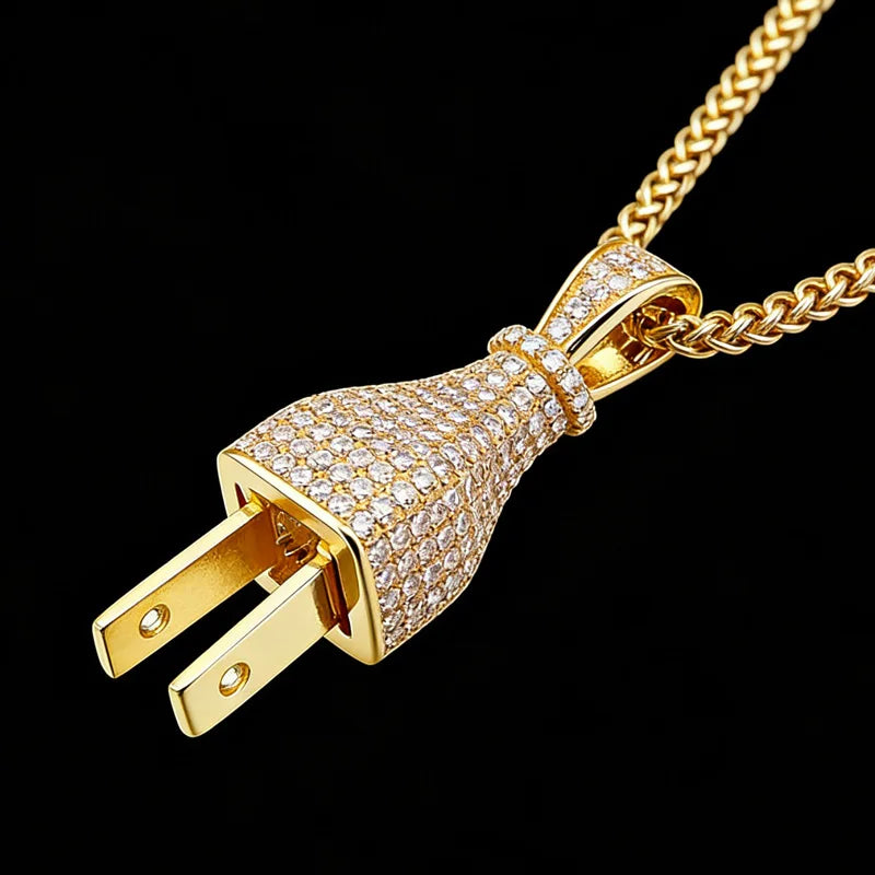 Luxury Hip Hop Bling CZ 925 Sterling Silver Iced Out Plug Pendant for Men