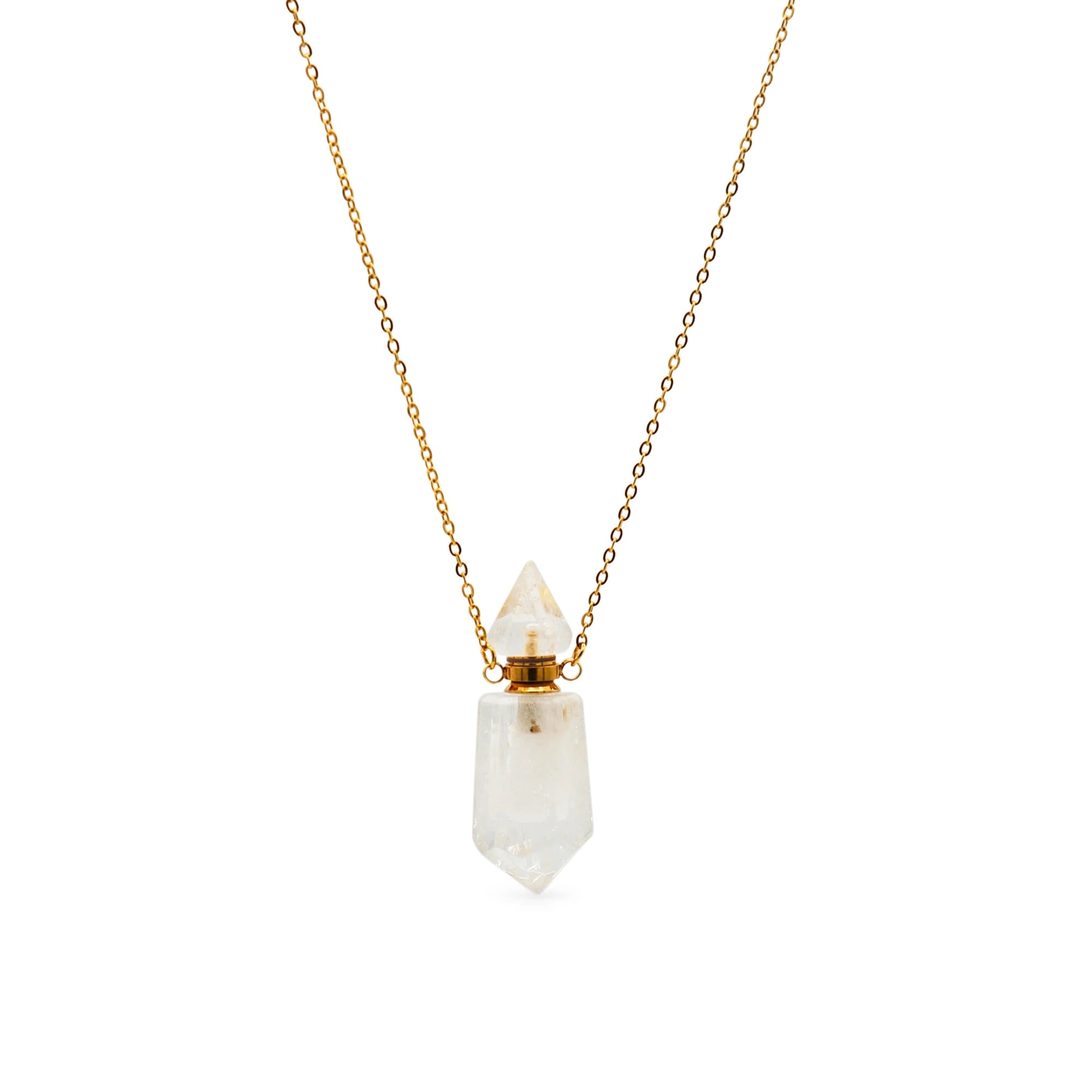 Chris April Fashionable PVD Plated 316L Stainless Steel Crystal Natural Stone Essential Oil Perfume Bottle Necklace