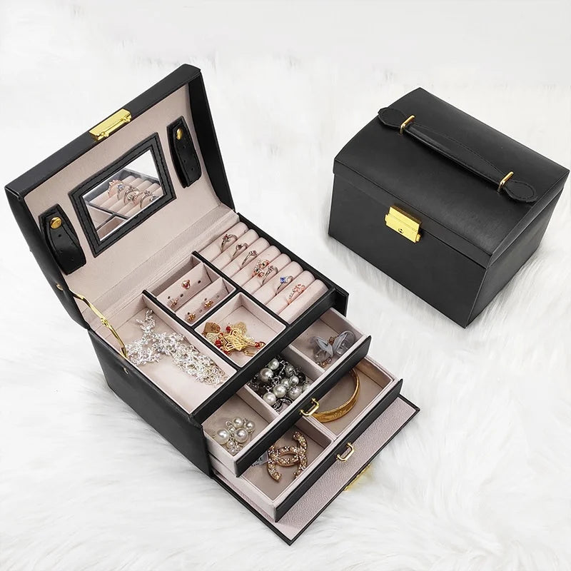 Portable Travel PU Leather Jewelry Container Double Layer Drawer Case for Gift Box Packaging Organizer Storage Custom