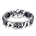 Best-selling European and American Retro Punk Style Round Medal Cross Hook Buckle 215mm Men's Stainless Steel Bracelets