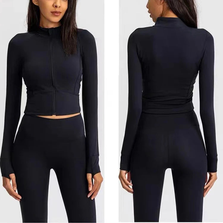 Custom Comfy Spandex Polyester Long Sleeve Shirt Zipper Yoga Tops Women Gym Workout Jacket Fitness Top