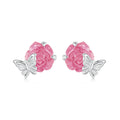 925 Sterling Silver Rose Flower Crystal Stud Earrings for Women Mood Stone Change Color Ear Stud Party Birthday Girl Gift BSE978