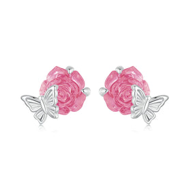 925 Sterling Silver Rose Flower Crystal Stud Earrings for Women Mood Stone Change Color Ear Stud Party Birthday Girl Gift BSE978