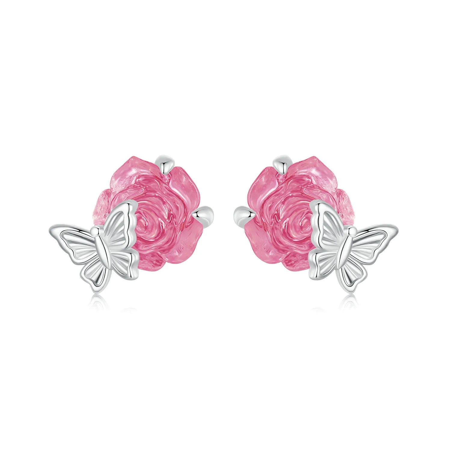 925 Sterling Silver Rose Flower Crystal Stud Earrings for Women Mood Stone Change Color Ear Stud Party Birthday Girl Gift BSE978