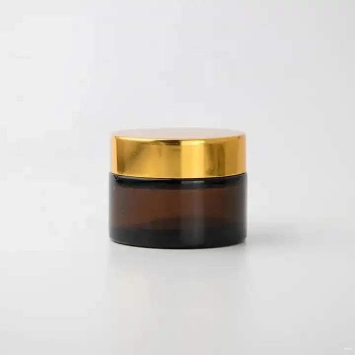 Wholesale Cheap 300ml Custom Frosted Matte Amber Glass Cream Jar with Black Gold Aluminum Cap for Face Cream