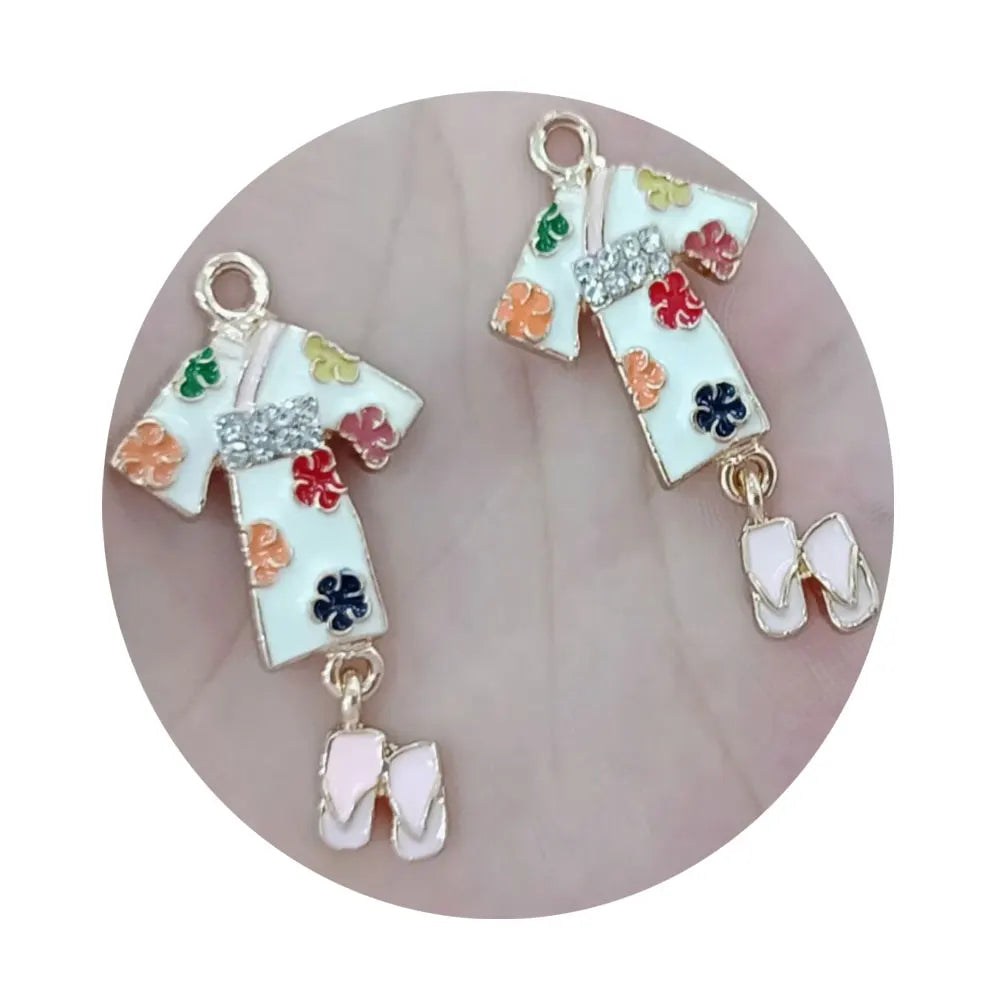 Zinc Alloy Japanese Clothes Kimono Wooden Clogs Shoes Enamel Earring Necklace Jewelry Making