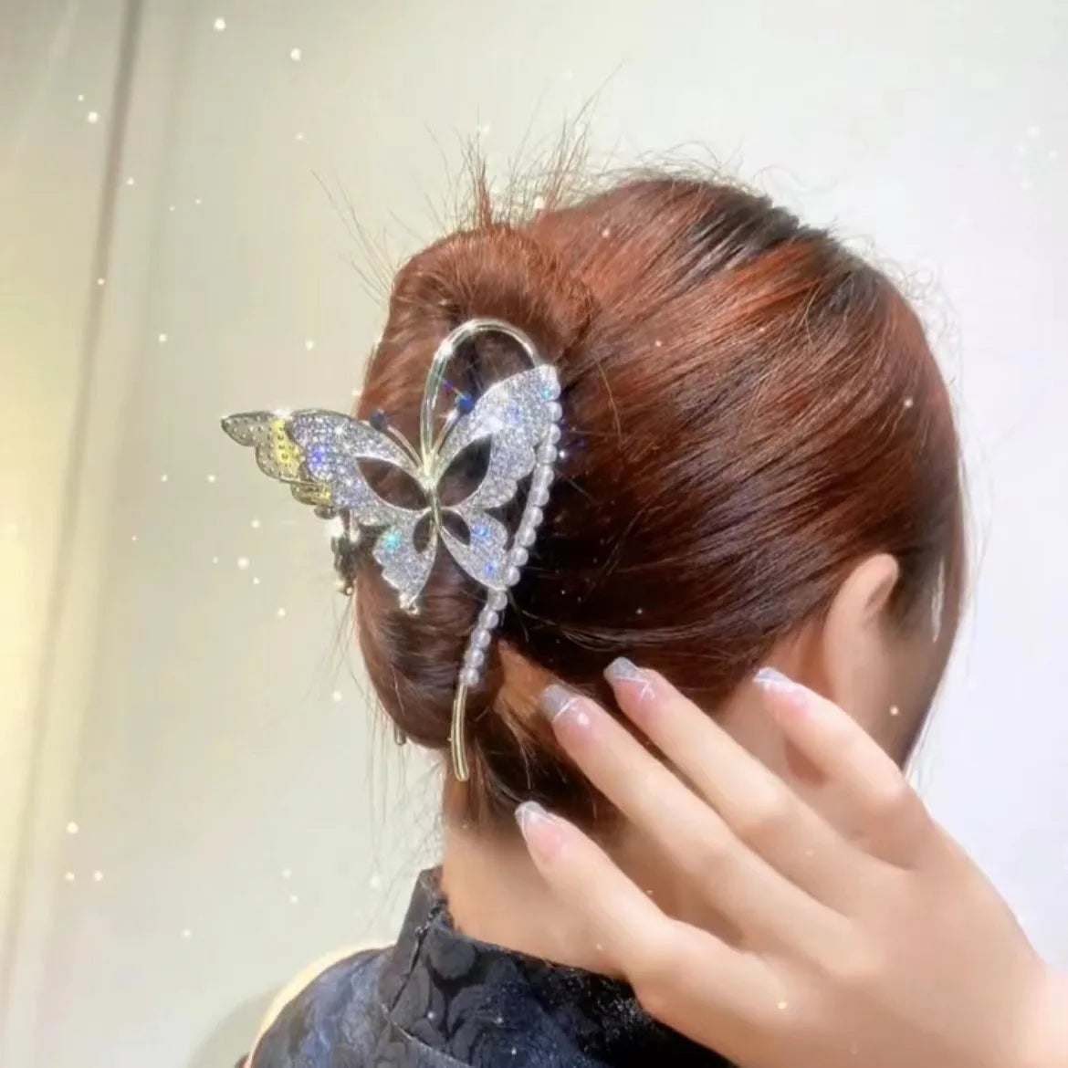 Luxury Full Diamond Crystal Butterfly Hair Claw Hairpin Hairpins Big Pearl Hair Clip Accessories Hairpins Women Hair Clips