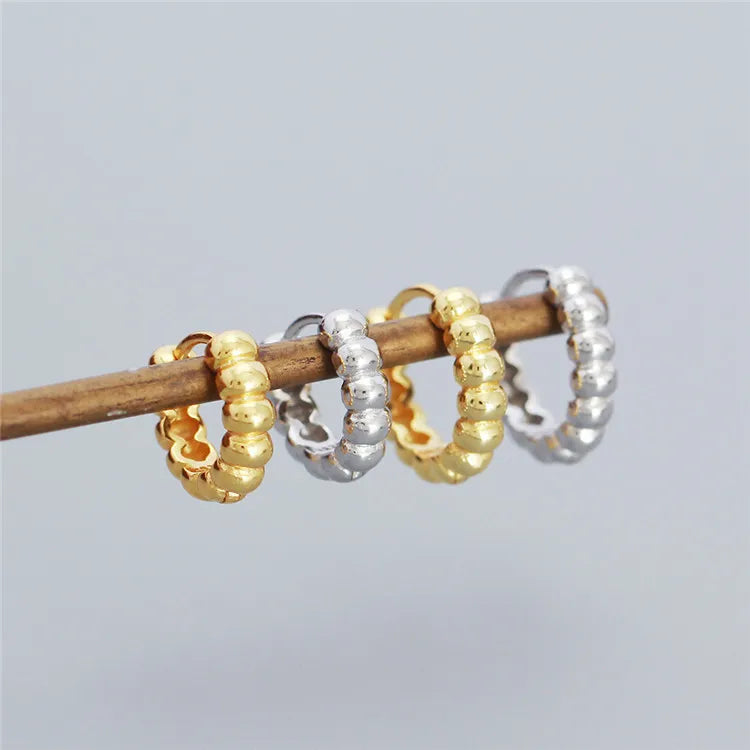 SP Hypoallergenic Minimalist Hoops Jewelry 18K Gold Plated 925 Sterling Silver Bead Style Hoop Earrings