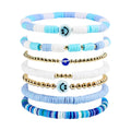 7 Rows Pink White Beaded Bracelets for Women Girls Gold Plated Silicone Smile Face Fashion Cute Style Polymer Clay Jewelry Sets