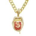 Best Quality Hip Hop Rap Decoration Full Diamond Three-dimensional Dollar Tongue Money Sign Pendant Necklace Jewelry
