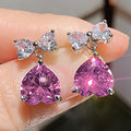 CAOSHI Fresh Style Buttfly Bow Heart Design Pink Crystal Zircon Earrings for Trendy Party Wedding Pendant Earrings Jewelry Women