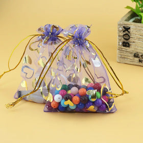 Organza 7*9CM 9*12CM Sheer Drawstring Organza Bag Jewelry Heart Pouches Gift Bags