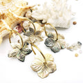 Bohemia Chunky U Shape Huggie Earrings for Women 18K Gold Plated Stainless Steel Abalone Shell Flower Drop Earrings