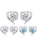 925 Sterling Silver Blue Crystal Paw Dog Footprint Heart Stud Earrings for Women Zircon Lovely Small Earrings Jewelry SCE654