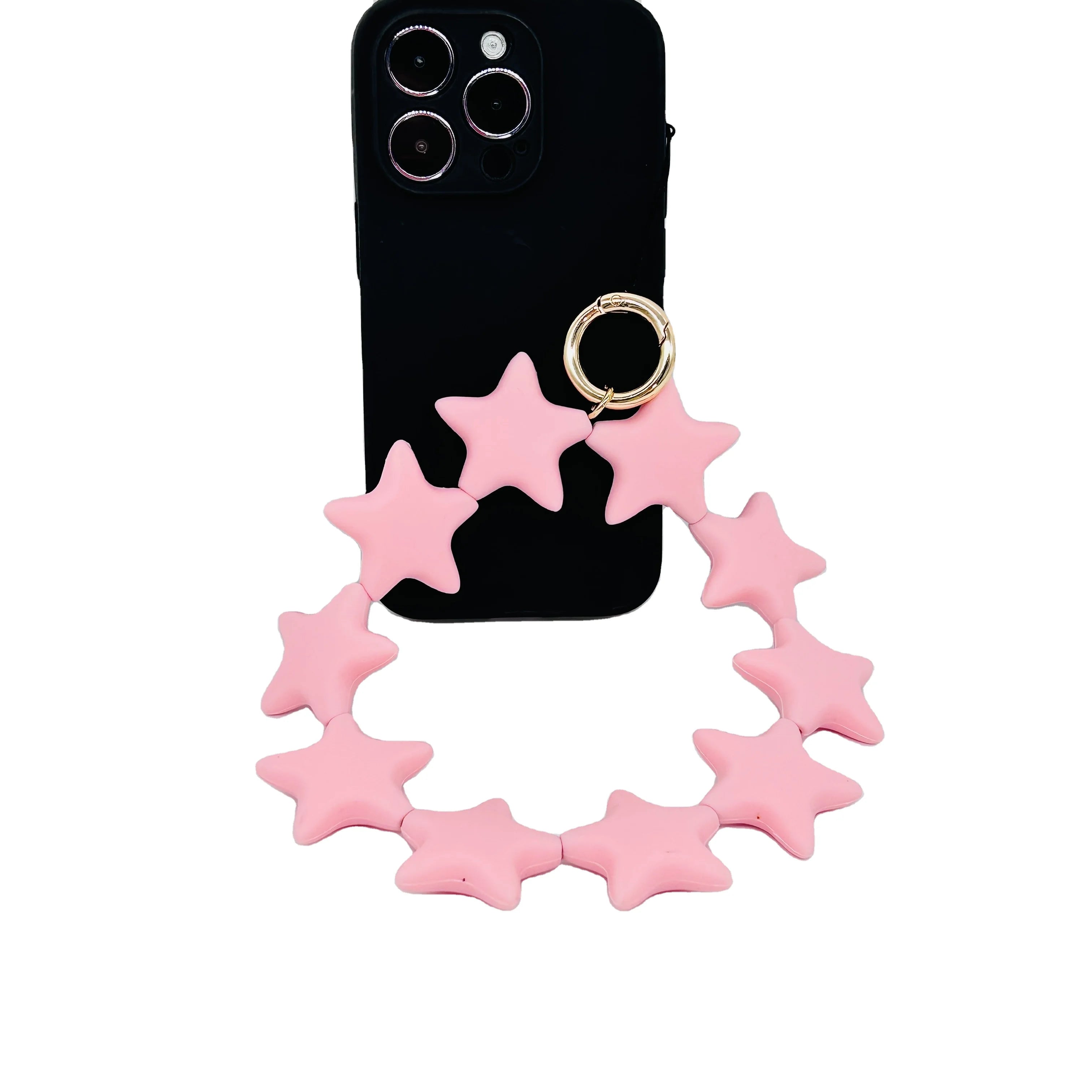 Yiwu Manufactory pink  Big Phone Chain Strap Beautiful Star Phone Chain Silicone Soft Phone Lanyard with Bag Pendant Hanging