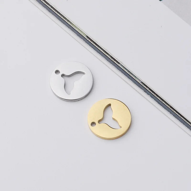 BASQUESUN Hot Selling Mirror Stainless Steel Round Plate Hollowed Out Mermaid DIY Customizable Engraved Necklace Accessories
