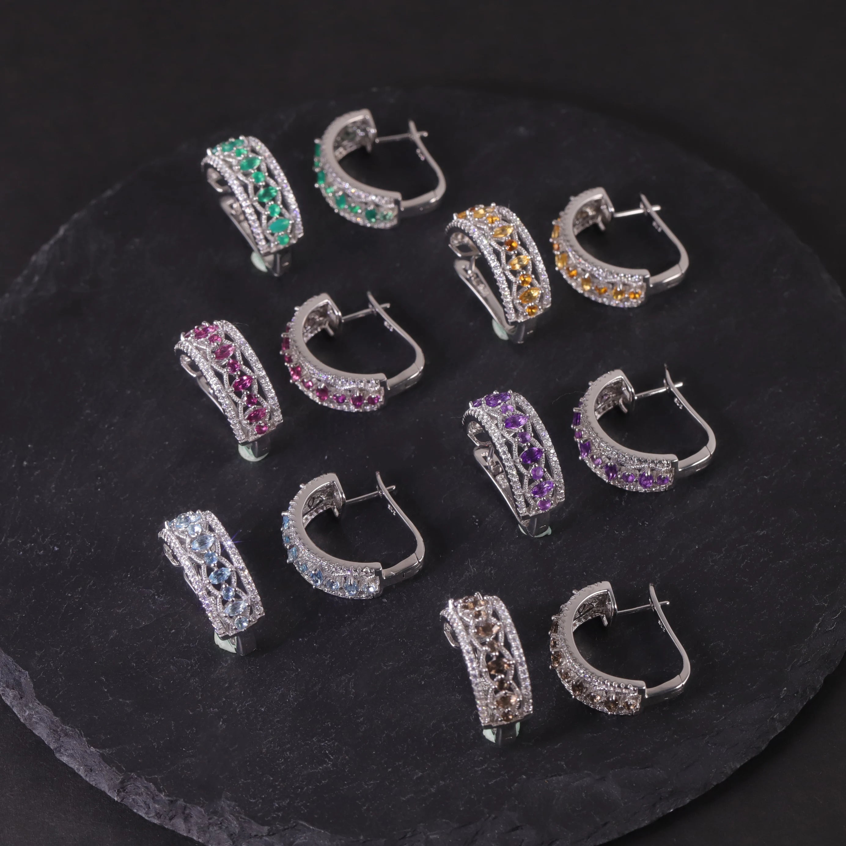 W0383 Abiding Solid 925 Sterling Silver Luxurious Natural Semi-precious Gemstone Earrings New Women Wholesale Earrings