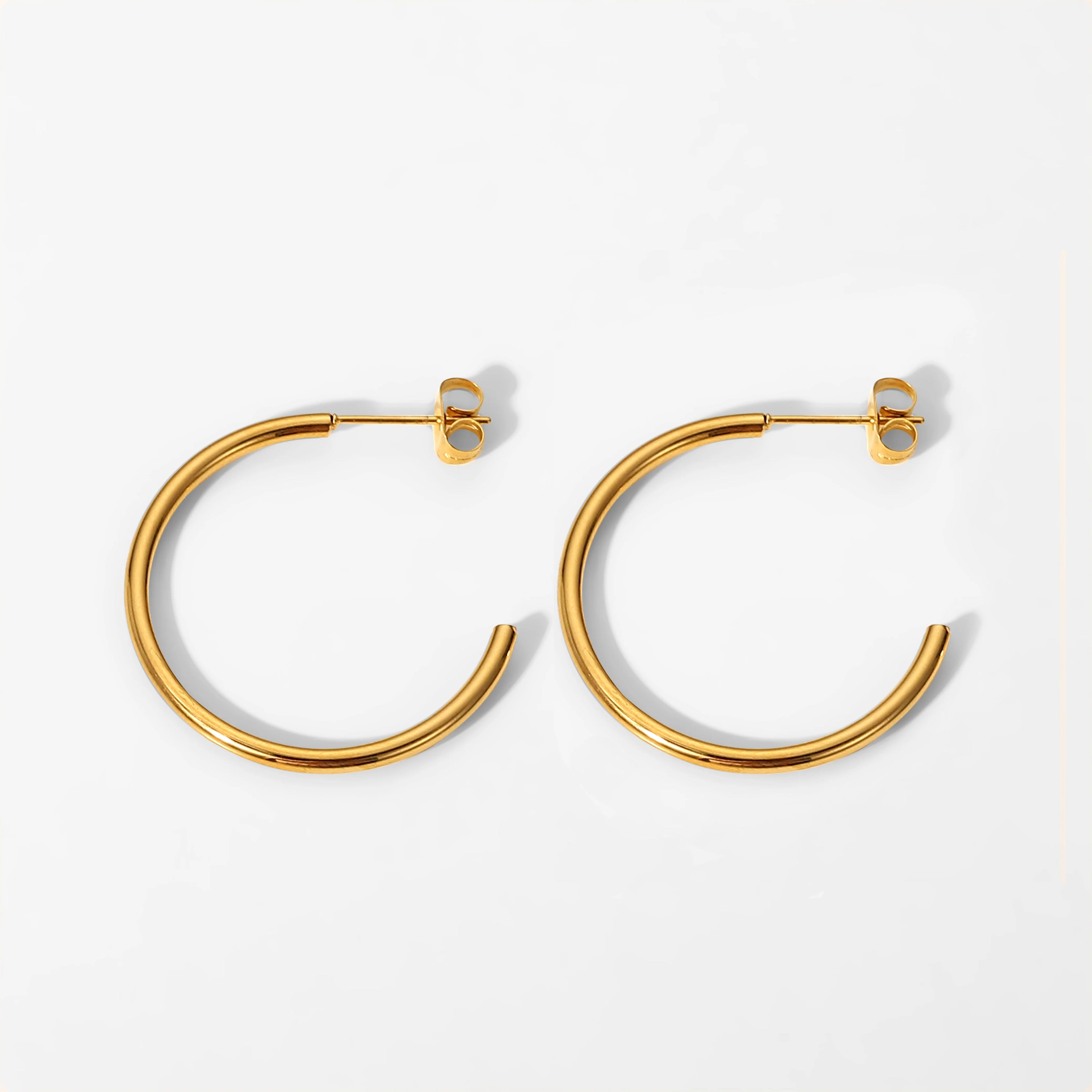 Minimalist 30mm Stainless Steel Gold Plated Earrings Waterproof and Allergy Proof CC Shape Earrings