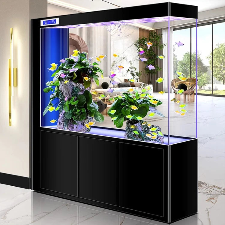 YuYI Aquarium Living Room Large Fish Tank Bottom Filter Sustainable Intelligent Screen Ultra White Glass 500L-1000L Modern