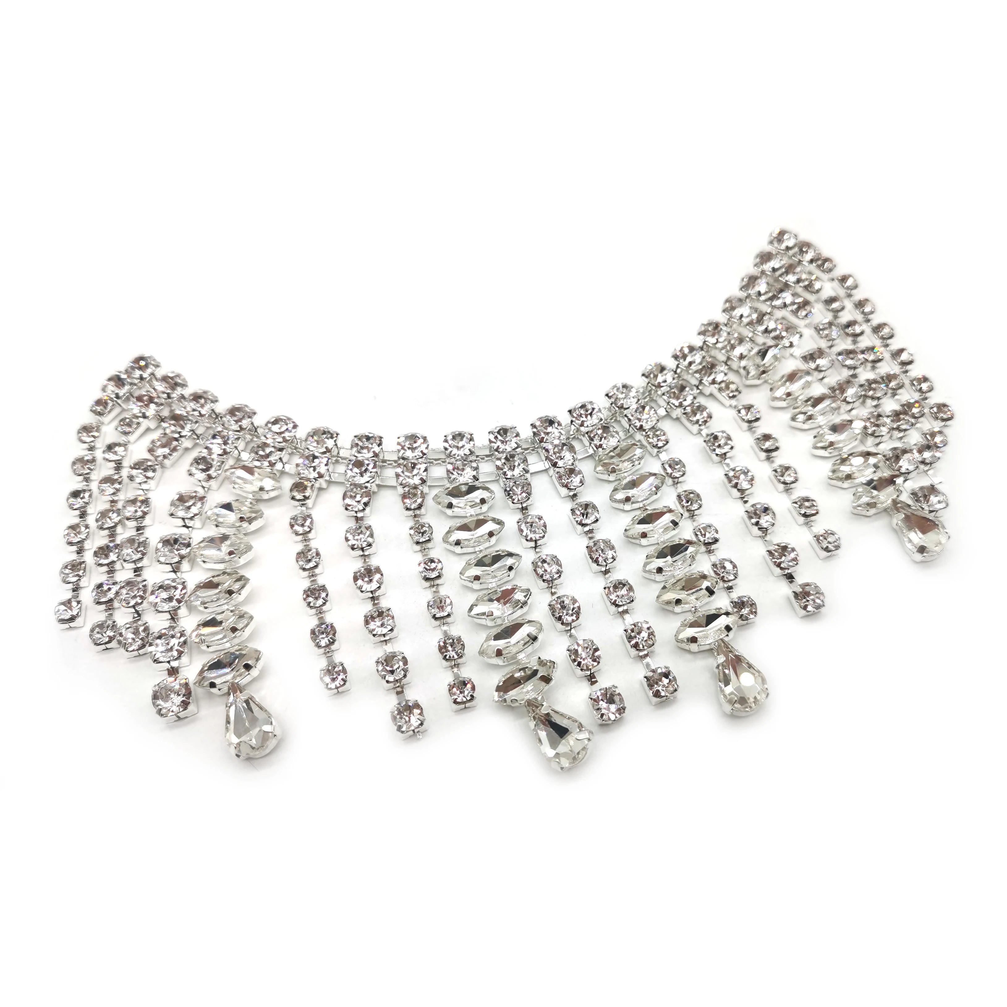 Sew on Rhinestone Neckline Collar Applique Fringe Shoes Decorative Chain Metal Accessories Trimmings for Clothing Decor