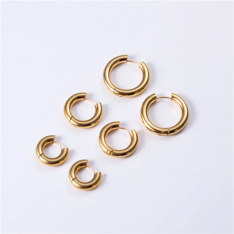 Chunky Hoop Earring for Women 18K Gold Plated Stainless Steel Statement Earrings French Minimalist Jewelry