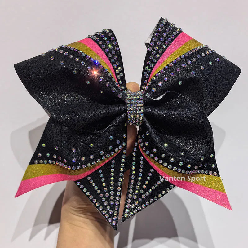 Fast Shipping Cheer Bows Custom Made Free Design Competition Cheer Accessories AB Rhinestone Sparkling Black Pink Bow