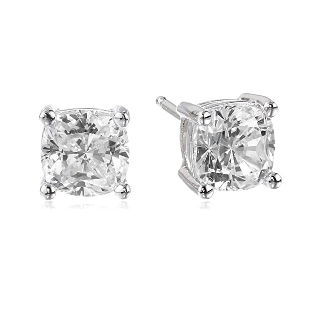 925 Sterling Silver Classic Stud Earrings 6mm Cushion Cut Cubic Zirconia for Wedding or Gift