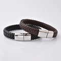 New Arrival Men's Genuine Leather Hand Jewelry Braided  Black Brown Magnetic Clasp Bracelet