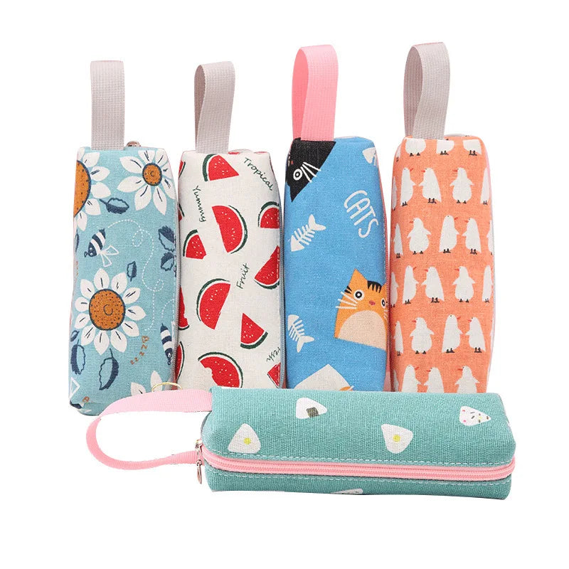 Large Capacity Cute Candy Cartoon Korean School Student Pencil Bag Kawaii Zipper Fabric Stationery Supplies Zipper Pencil Case
