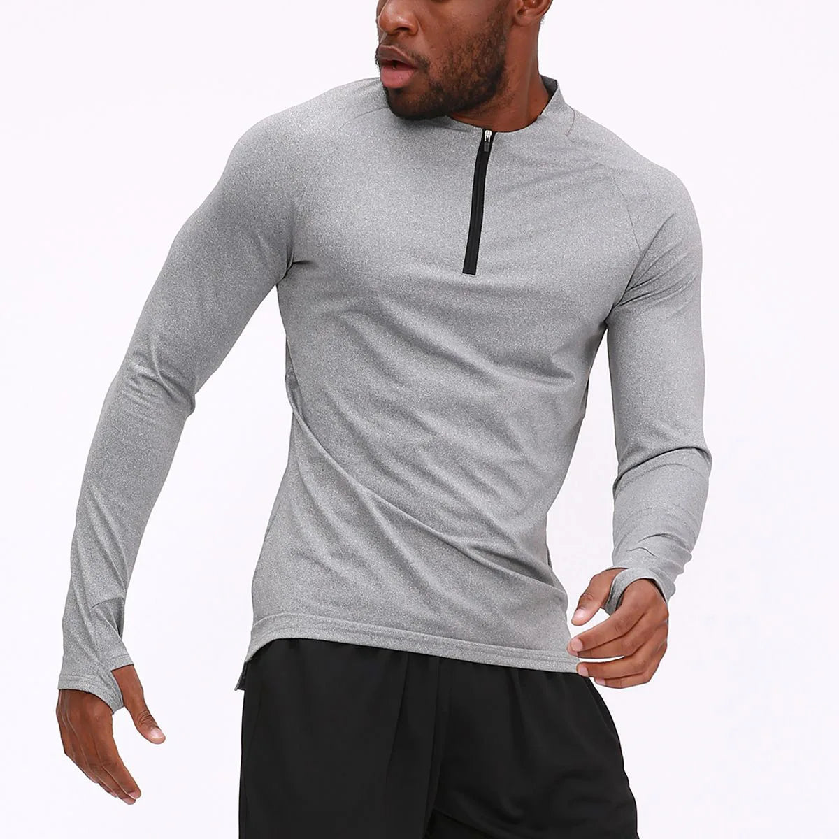 Wholesale Men's Active Wear Gym T-Shirt Long Sleeve Breathable Quick Dry Solid Turtleneck Knitted Eco-Friendly 260 Grams Regular