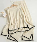 Hot Selling Women's Fashion Temperament Contrast Color Split Short Sleeve Knitwear High Waist Slim Wide Leg Pants Two Piece Set