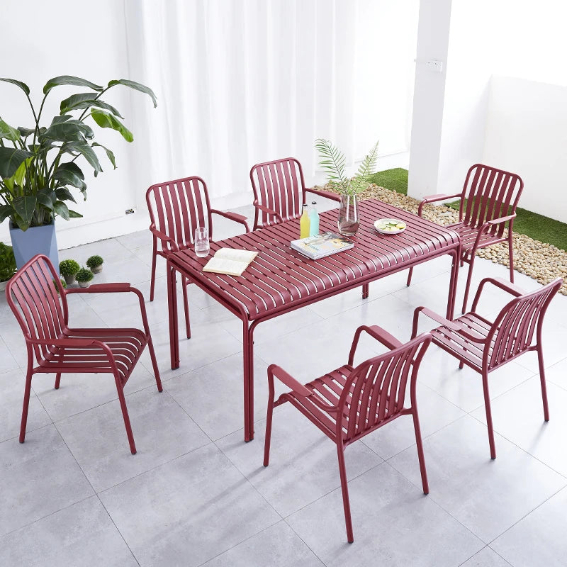 Red Blue Green Outdoor Dining Chair Table Set Metal Colorful Garden Park Furniture Modern Luxury Commercial Coffee Restaurant