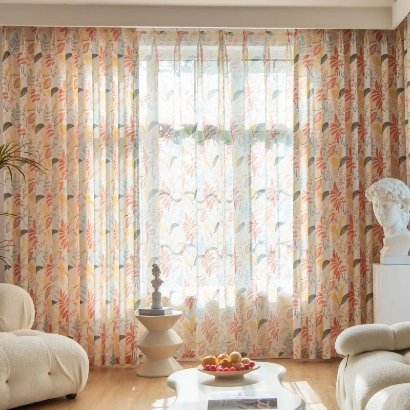 Luxury New Design American Style Blackout Leaf Printed Curtains with Light Sheer for Living Room Home Windows