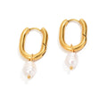 Fashion Boho Freshwater Pearl Drop Earrings Wedding Jewelry Stainless Steel 18K Gold White Pearl Hoop Earring