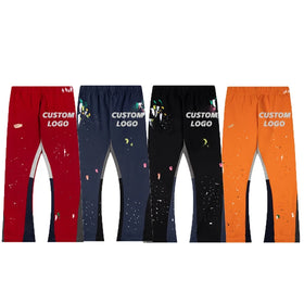 Wholesale Flared Pants Slim Fit Stretch Paint Splash Raw Hem Sweatpants Flare Mens Chinos Stack Pants Flare Fleece Pant