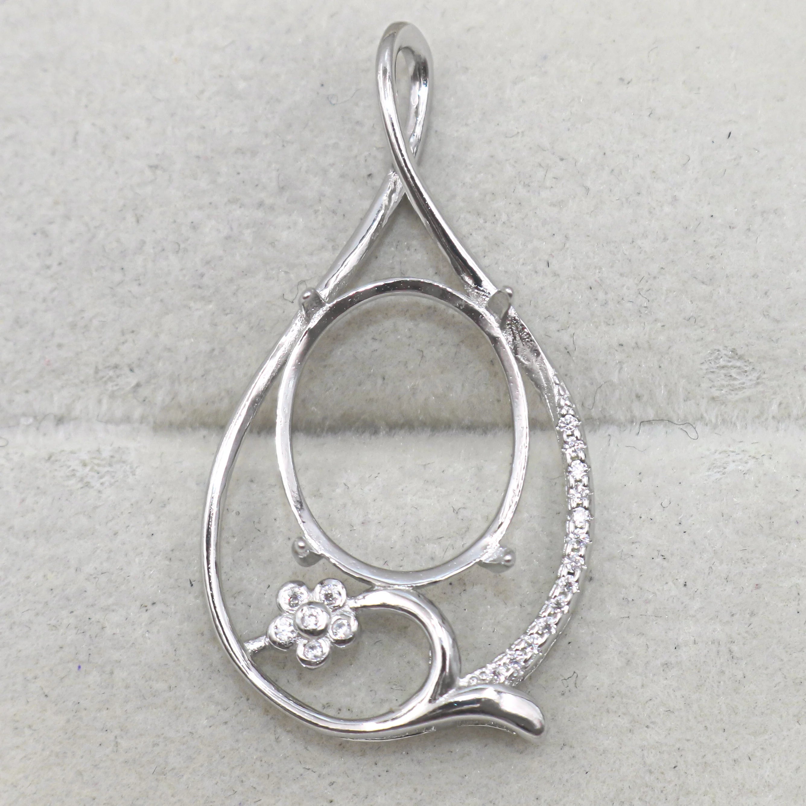 Sterling Silver 13*16mm Semi Mount Pendant Empty Frame Blank Support Setting S925 Base Holder Without Center Stone for DIY Inlay