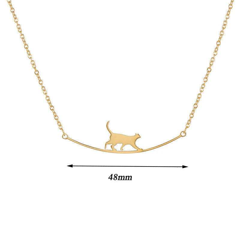 Fashion Walking Cat Necklace for Women Girls Waterproof 18K Gold Plated Stainless Steel Cat Pendant Necklace Wholesale