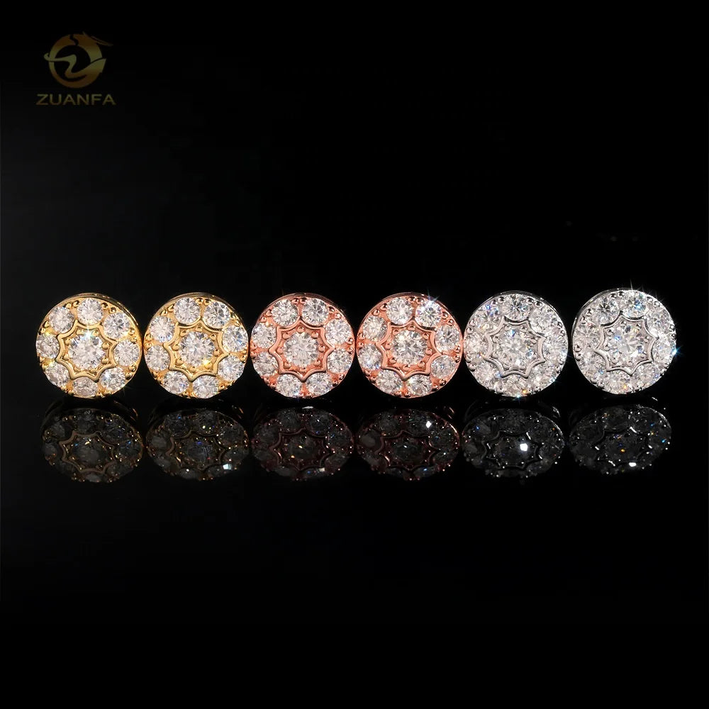 Iced Out Jewelry Hip Hop Style 925 Sterling Silver Gold Plated Mens Moissanite Stud Earring