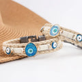 Retro Turkey Layer White Leather Irregular Blue Evil Eye Bracelet for Women Ladies