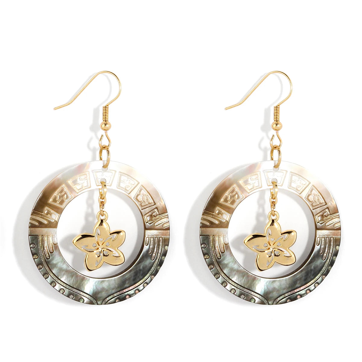Hawaiian Jewelry Wholesale 14k Gold Flower Mother of Pearl Jewelry Earrings