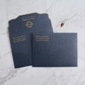 Customized Navy Paper Envelope with Gold Foil Text and Logo for Wedding Invitation Event