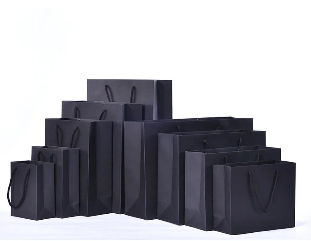 In Stock Eco-friendly Recycled High Quality Customised Black Jewellery Paper Bag Logo for Shoes Clothing Factory Direct Sale