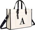 Stylish 15.6 Inch Laptop Tote Bag for Women Personalized Monogrammed Canvas Work Purse for Casual Business Letter Patterned